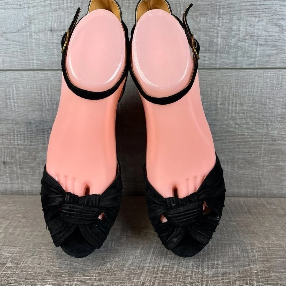 Sam Edelman sz 8.5 Qiana black suede platform wedge peeptoe heels